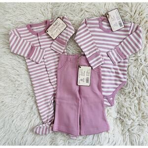 L’ovedbaby Organic Cotton Mauve & Stripe 4pc Lot 0–6M NWT